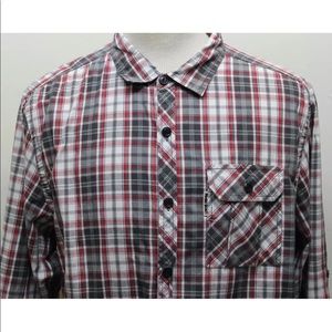 Marc Ecko Men Long Sleeve Gray Red100% Cotton Plaid Large Cowboy